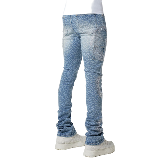 GUAPI Aqua Blue Calligraphy Denim